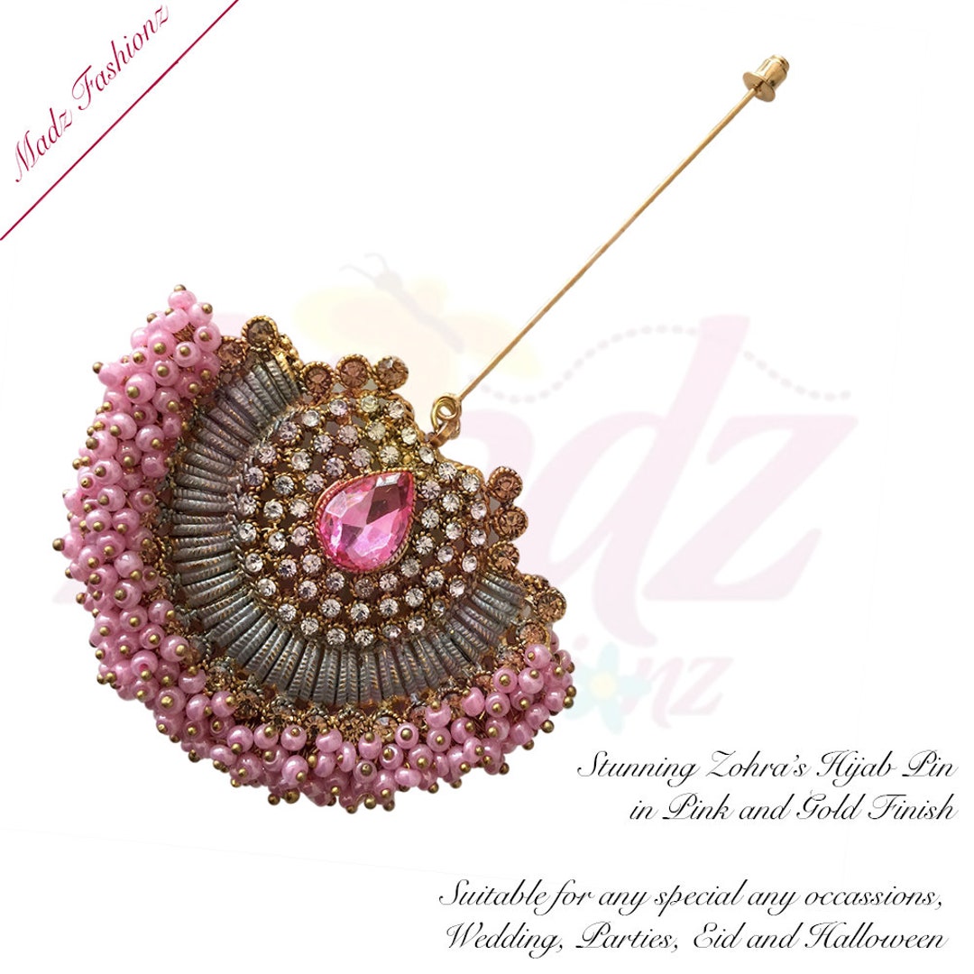Light Pink Hijab Pin , Stick Pin , Scarf Pin , Gold Hijab Jewelry , Droplet  Forehead Jewelry , Corsage Pin , Hijab Accessory , Hat Pin 