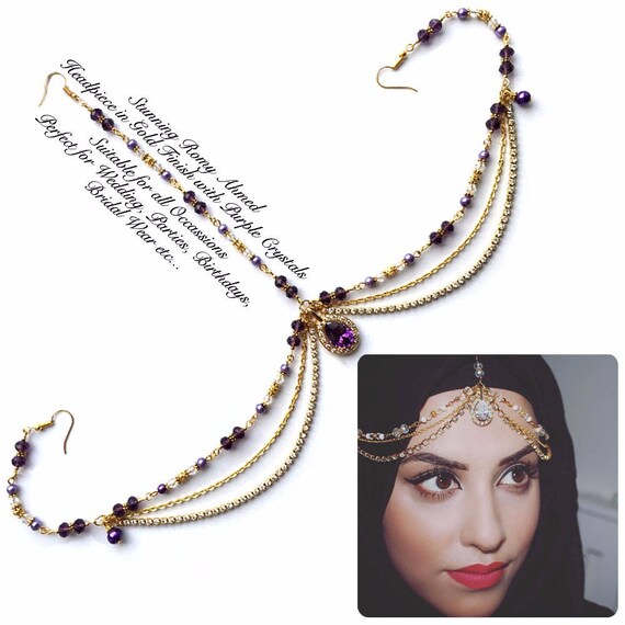 Gold Headpiece Purple Hair Jewelry Prom Head Wear Hair Etsy