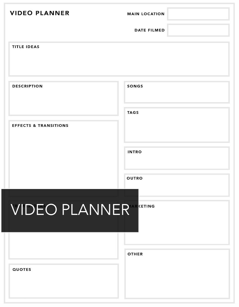 VIDEO PLANNER PRINTABLE Etsy