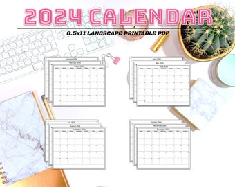 Printable Calendar 2024 | 8.5x11 Landscape | Digital Download