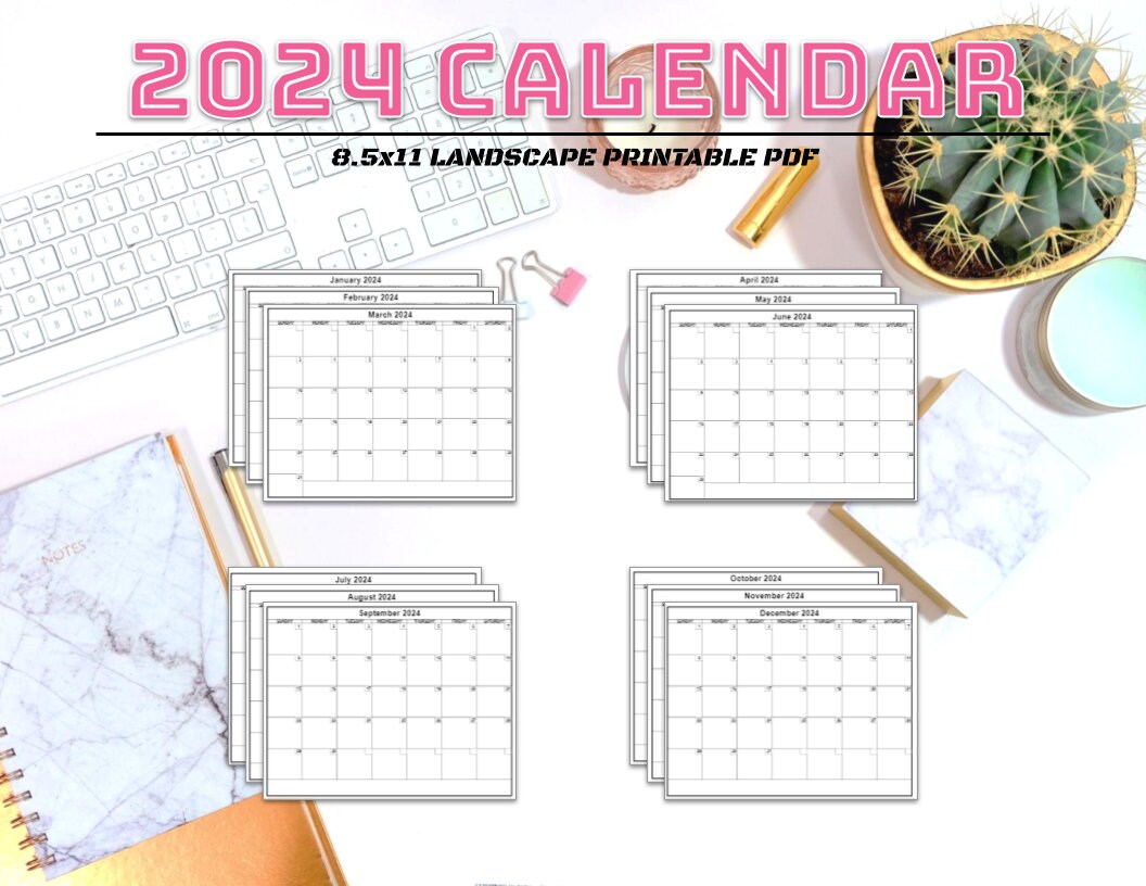 Printable Calendar 2024 8.5x11 Landscape Digital Download Etsy