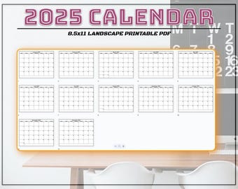 Printable Calendar 2025 | 8.5x11 Landscape | Digital Download