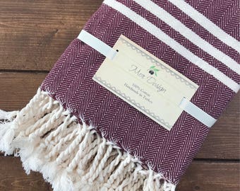 Turkish Hand Towel - Set of Two (Claret Red)