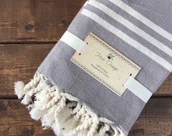 Turkish Hand Towel - Set of Two (Light Grey)