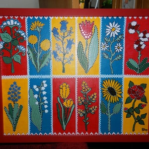 Original naive folk art painting &quot; Flower frenzy&quot;