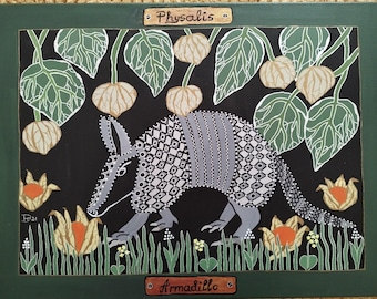 Armadillo's Stroll original naive art painting