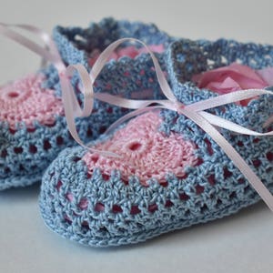 Sweet Heart Baby Booties Blue/pink heart