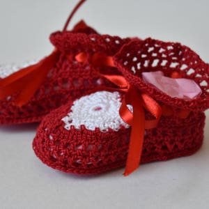 Sweet Heart Baby Booties Red/white heart