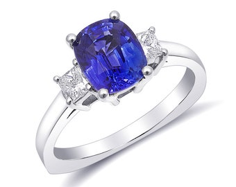 Natural Blue Sapphire 2.17 carats set in 14K White Gold Ring with 0.33 carats Diamonds / GIA Report