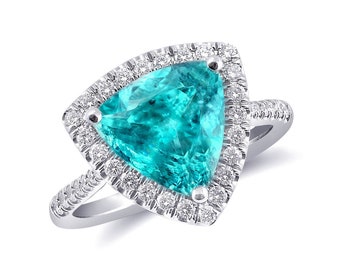 Anillo Paraiba Tourmaline de 3,70 quilates, Anillo caro para mujer, Regalos personalizados, Anillo de compromiso certificado GIA