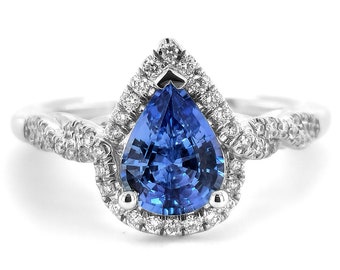 Natural Blue Sapphire 1.34 carats set in 14K White Gold Ring with 0.22 carats Diamonds