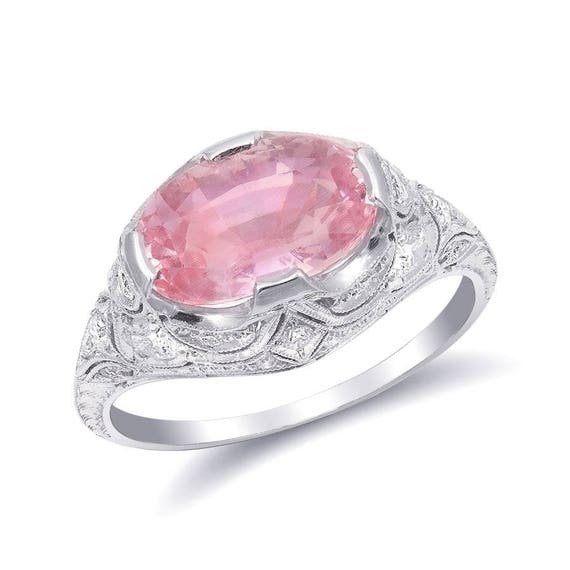 Padparadscha Sapphire Ring Real Sapphire Sapphire Platinum | Etsy