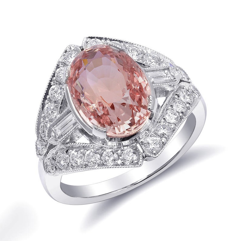 Padparadscha Sapphire Ring, Real Sapphire 5.05 carats, Platinum Ring, Saphire and Diamond Ring for Women, GRS Certified Gemstone, Moms Ring image 1