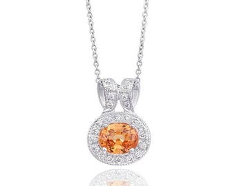 Natural Mandarin Garnet 0.56 carats Pendant 14K White Gold, Orange Gemstone Necklace, Personalized Gifts, Garnet Diamond Pendant