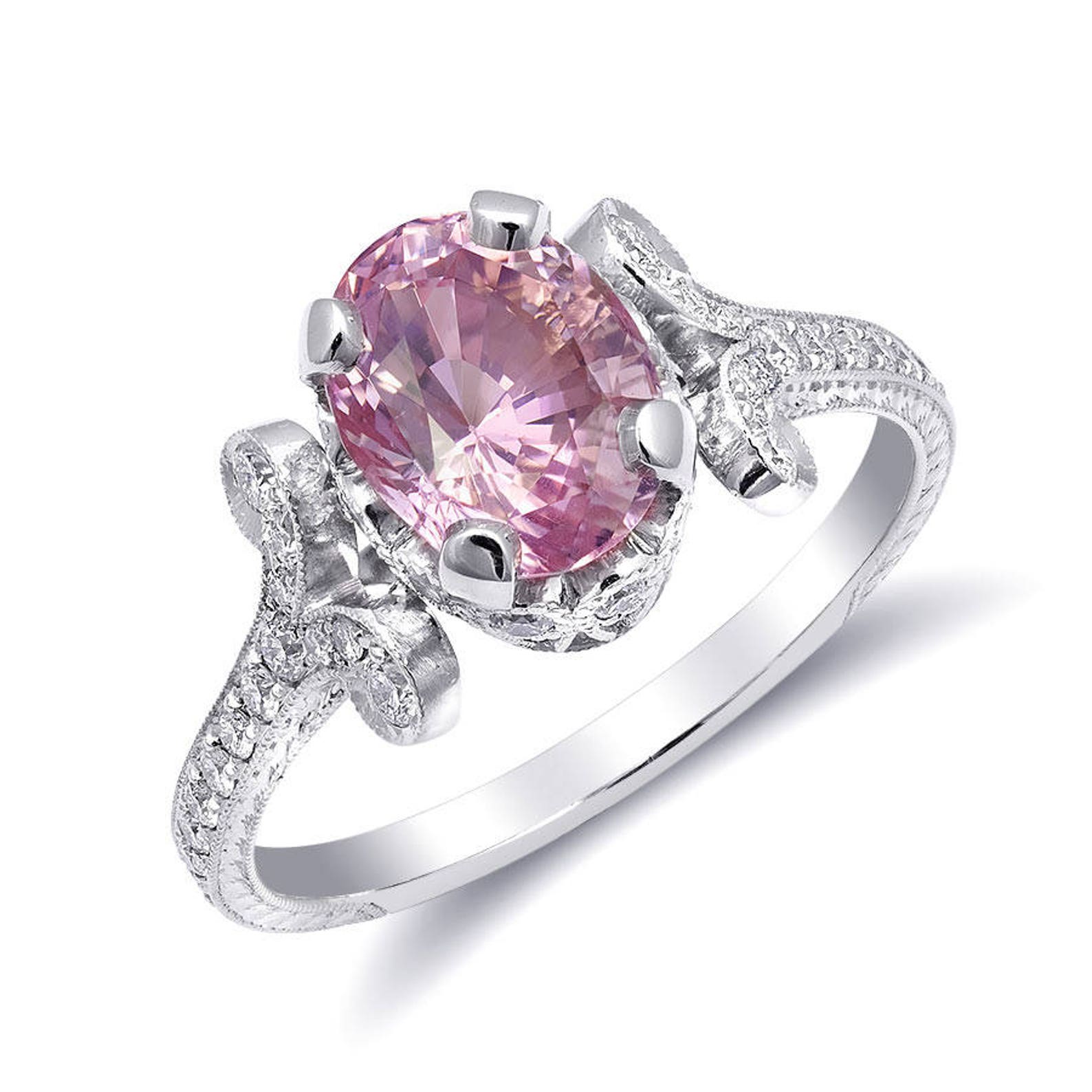 Padparadscha Sapphire Ring, Sapphire Wedding Ring, Padparadscha Jewelry, Platinum Ring, GRS