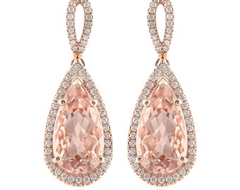 Morganite Earrings, Morganite Stone Natural, Morganite Jewelry, Dangle Earrings, Statement Earrings for Women