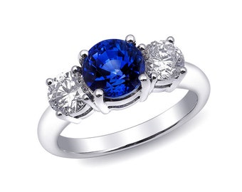 Anello con zaffiro blu naturale da 2,27 carati in oro bianco 18 carati con diamanti da 0,92 carati
