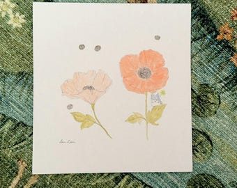 Signed Totoro and Poppies Painting – Whimsical Ghibli Art (6x6)