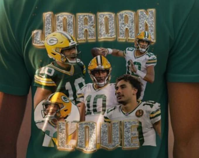 Jordan Love Packers Vintage Bling T-shirt 2023 Unisex Youth Women's Fit US Free Shipping