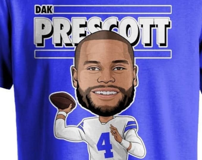Dak Prescott Graphic Toon Dallas Cowboys Football Tee Shirt Cartoon