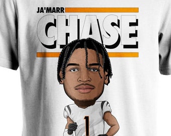 Ja'Marr Chase Graphic Toon Cincinnati Bengals Football Griddy White Tee Shirt Cartoon