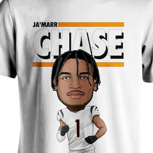 Ja'Marr Chase Graphic Toon Cincinnati Bengals Football Griddy White Tee Shirt Cartoon image 1