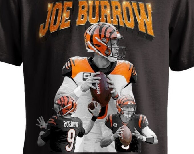 Joe Burrow / Bengals Cincinnati Vintage Color Splash Rap Style Tee shirt Joe  NFL LSU QB T-Shirt