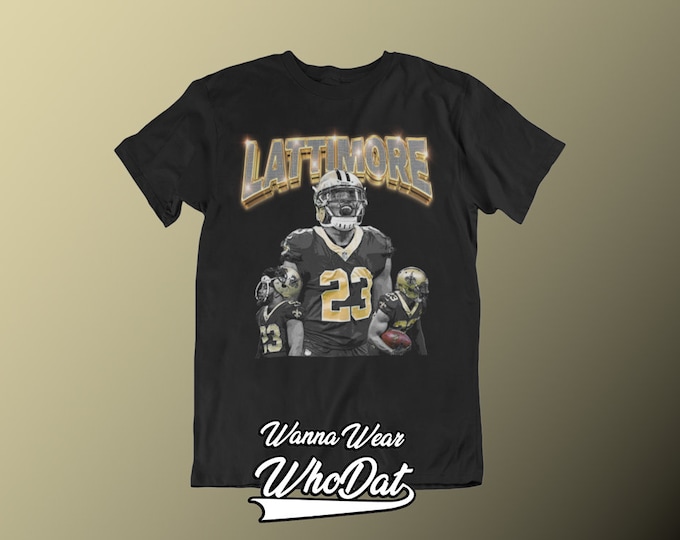 Marshon Lattimore New Orleans Saints Vintage Rap Style Shirt NOLA Black & Gold Bling Who Dat Tee