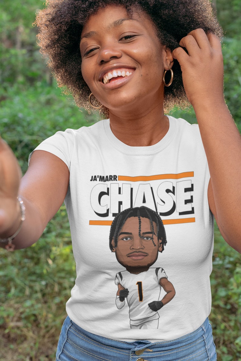 Ja'Marr Chase Graphic Toon Cincinnati Bengals Football Griddy White Tee Shirt Cartoon image 2