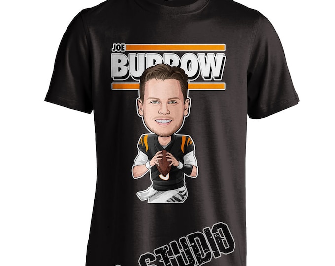 Joe Burrow Graphic Toon Cincinnati Bengals Football Tee Shirt Cartoon