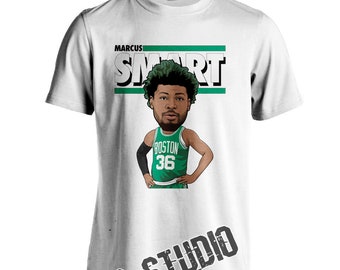 Marcus Smart Graphic Toon Celtics Basketball White Tee Boston Shirt