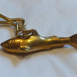 Vintage 1980's Brass Shark Keychain