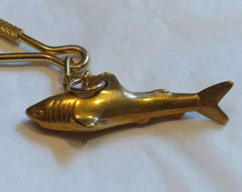 Vintage 1980's Brass Shark Keychain