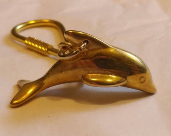 Vintage 1980's Brass Dolphin Nautical Keychain