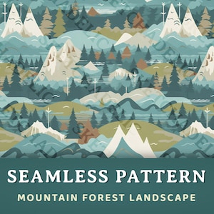Mountain Forest Seamless Digital Pattern, Premium Illustration, Digital Paper, Printable, Commercial Use