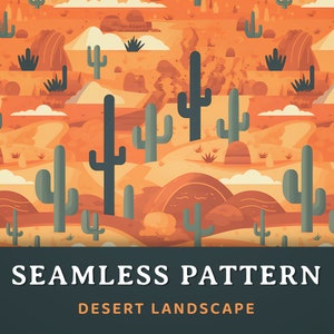 Desert Landscape Seamless Digital Pattern, Premium Illustration, Digital Paper, Printable, Commercial Use