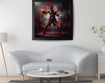 Art mural boxe Poster boxer abstrait moderne imprimable sport rouge et noir en téléchargement numérique