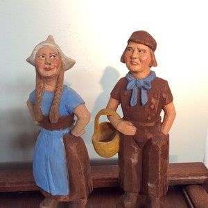 Folk Art Carved Dutch Farm Couple Wooden Figures