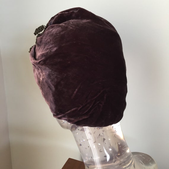 Vintage Velvet Cloche Turban Flapper Hat with Rhi… - image 6