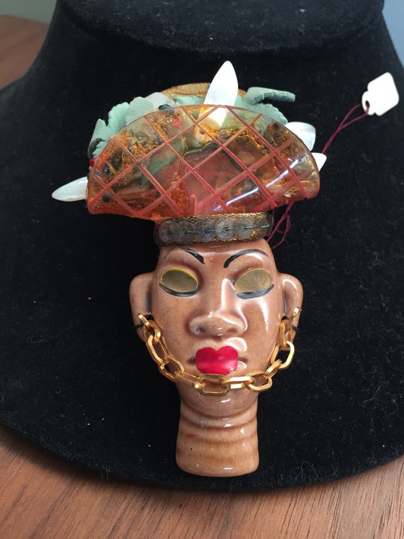 Vintage Nubian Woman Headdress Brooch