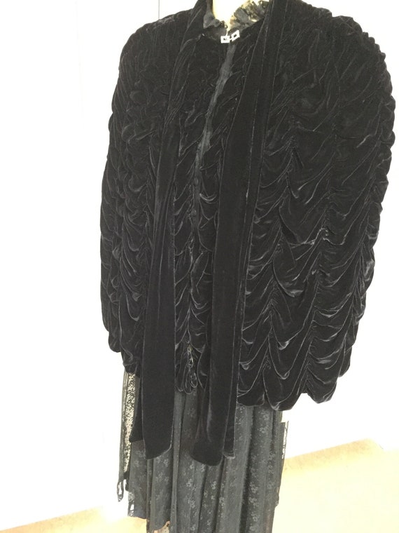 Vintage Black Velvet Cape Attached Scarf 1920s