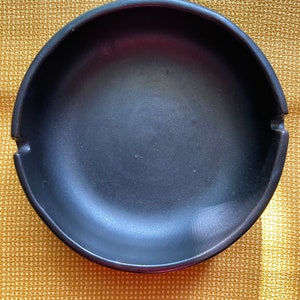 Vintage Black Ceramic Ashtray Signed