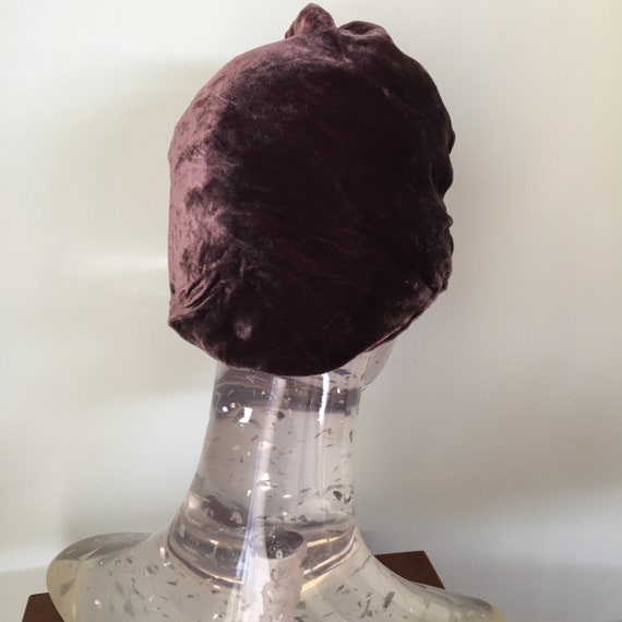 Vintage Velvet Cloche Turban Flapper Hat with Rhi… - image 5