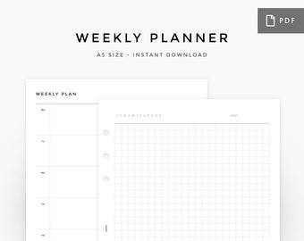 A5 - Minimal Weekly Horizontal Planner - Printable Planner Inserts, A5 Agenda - PRINTABLE PDF, Instant Download
