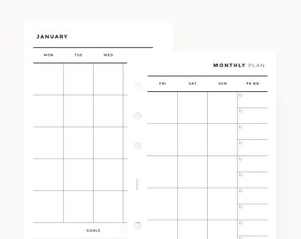 Minimalist Monthly Planner - PERSONAL Size l Personal planner, filofax personal, personal size, personal size insert, kate spade personal