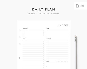 A5 - Daily Detailed Planner - Meals  - Planner Inserts, A5 Agenda - PRINTABLE PDF, Instant Download