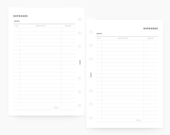Minimal Expense Tracker - A6 - PRINTABLE Planner Inserts