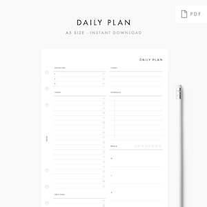 A5 - Daily Detailed Planner - Meals  - Planner Inserts, A5 Agenda - PRINTABLE PDF, Instant Download