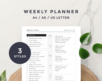 A4, A5 Letter - Simple Weekly Planner Printable l Digital Planner, Student Planner, Weekly Schedule, Undated Planner, 2018 Planner