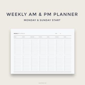 Minimalistische wekelijkse AM PM-lijst l Wekelijkse routine, maaltijdplanner, doelen, plannerblok, notitieblok, academische planner, productiviteitsplanner, ongedateerd